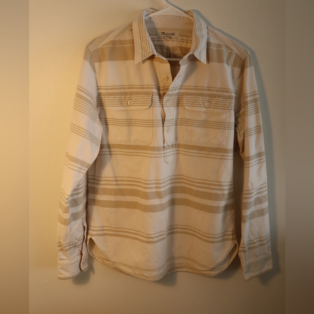 Madewell Men’s Stripe Moleskin Pullover Workshirt Beige Tan